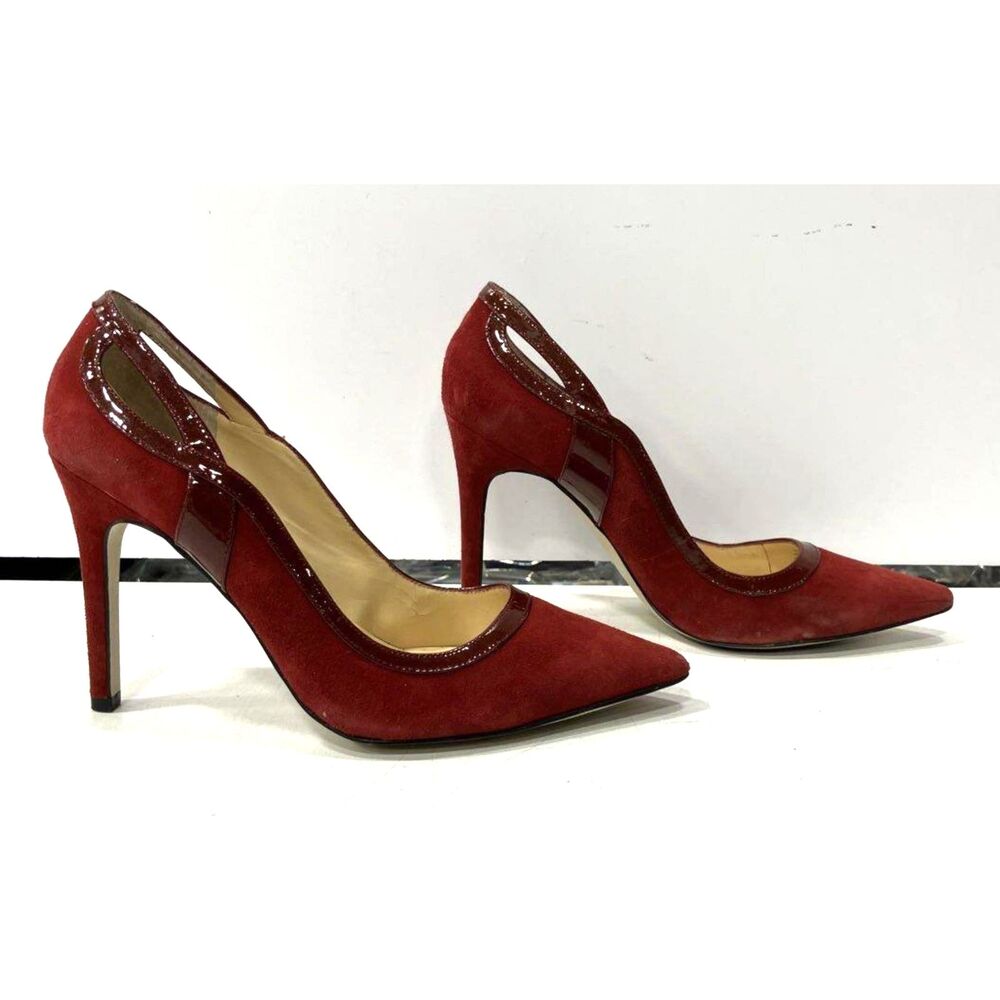 Ivanka Trump Burgundy Suede & Patent Leather Pointed Toe Stiletto Heels Size 8.5